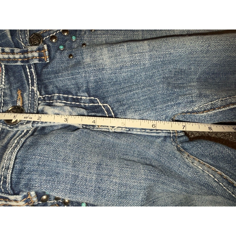 Adikt'd Women's Bootcut Jeans Size 0/W26 Embroidered Pockets Turquoise Western - Picture 7 of 8